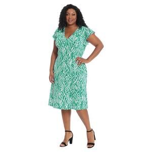 London Times Plus Size London Times Ruffle Sleeve Midi Dress 18W